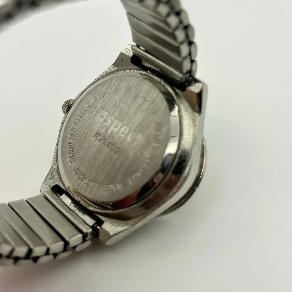 Aspect Women’s Quartz Watch Silver Tone Oval Case White Dial Stretch Band